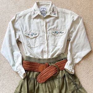 Vintage Embroidered Cream Button Down Shirt